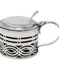 1897 Antique Victorian Era Sterling Silver Pierced Mustard Pot with Blue Glass Liner Silversmiths Deakin & Francis Ltd Birmingham Hallmarks