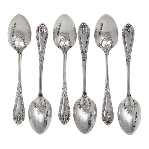 1897 Antique Victorian Era Sterling Silver Set Six Tea Spoons Silversmith James Lewis & Sons Sheffield Hallmarks