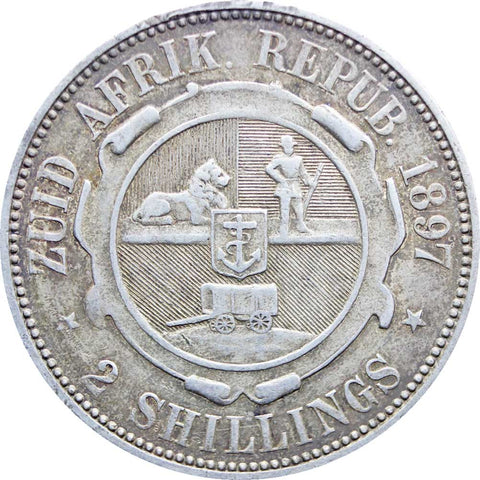 1897 Two Shilling South Africa ZAR Paul Kruger Silver Coin
