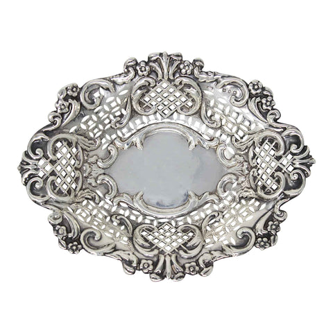 1898 Antique Victorian Era Pierced Bonbon Dish Silversmith Matthew John Jessop Birmingham Hallmarks