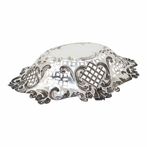 1898 Antique Victorian Era Pierced Bonbon Dish Silversmith Matthew John Jessop Birmingham Hallmarks
