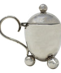 1898 Antique Victorian Era Sterling Silver Egg - Shaped Mustard Pot with Clear Glass Liner Silversmiths Hilliard & Thomason Chester Hallmarks