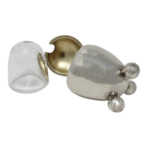 1898 Antique Victorian Era Sterling Silver Egg - Shaped Mustard Pot with Clear Glass Liner Silversmiths Hilliard & Thomason Chester Hallmarks