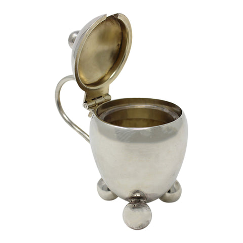 1898 Antique Victorian Era Sterling Silver Egg - Shaped Mustard Pot with Clear Glass Liner Silversmiths Hilliard & Thomason Chester Hallmarks