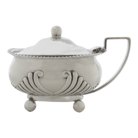 1898 Antique Victorian Era Sterling Silver Mustard Pot with Blue Glass Liner Silversmiths Henry Stratford Sheffield Hallmarks