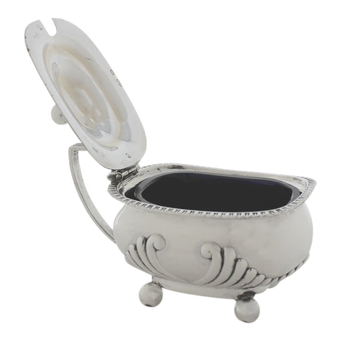 1898 Antique Victorian Era Sterling Silver Mustard Pot with Blue Glass Liner Silversmiths Henry Stratford Sheffield Hallmarks