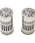 1898 Antique Victorian Era Sterling Silver Pair Pepper Shakers with Blue Glass Liners Silversmith Atkin Brothers Sheffield Hallmarks