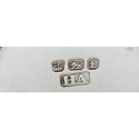 1898 Antique Victorian Era Sterling Silver Pair Pepper Shakers with Blue Glass Liners Silversmith Atkin Brothers Sheffield Hallmarks