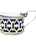 1898 Antique Victorian Era Sterling Silver Pierced Mustard Pot with Blue Glass Liner Silversmiths John Millward Banks Birmingham Hallmarks