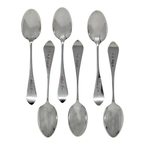 1898 Antique Victorian Era Sterling Silver Set Six Tea Spoons Silversmith Wakely & Wheeler (James Wakely & Frank Clarke Wheeler) London Hallmarks