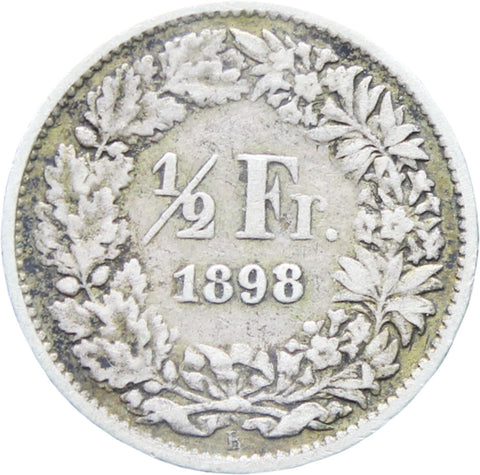 1898 B 1/2 Franc Switzerland Coin 