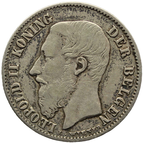 1899 50 Centimes Belgium Coin Silver Leopold II Dutch text