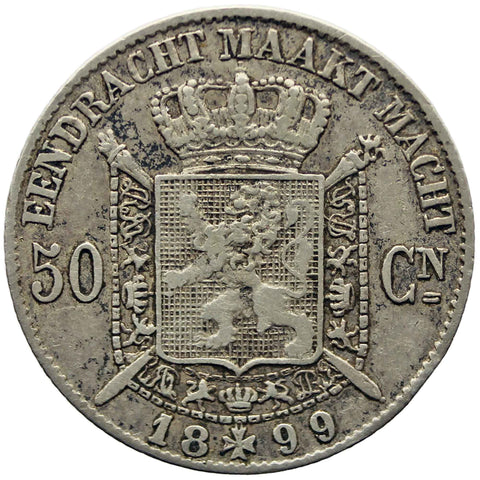 1899 50 Centimes Belgium Coin Silver Leopold II Dutch text