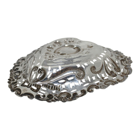 1899 Antique Victorian Era Heart Shaped Sterling Silver Pierced Dish Silversmith H Humphries & Co Birmingham Hallmarks