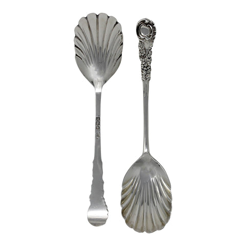 1899 Antique Victorian Era Pair Solid Silver Serving Spoons Silversmith Josiah Williams & Co (George Maudsley Jackson & David Landsborough Fullerton) London Hallmarks