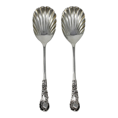 1899 Antique Victorian Era Pair Solid Silver Serving Spoons Silversmith Josiah Williams & Co (George Maudsley Jackson & David Landsborough Fullerton) London Hallmarks