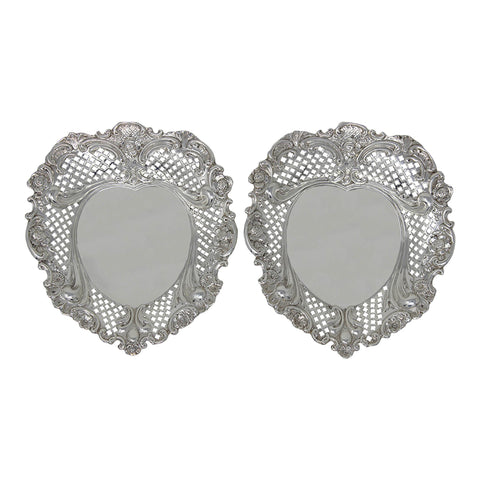 1899 Antique Victorian Era Pair Sterling Silver Pierced Dishes Silversmiths Elkington & Co Ltd Sheffield Hallmarks