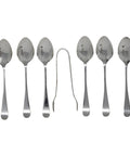 1899 Antique Victorian Era Set Six Sterling Silver Tea Spoons and Sugar Tongs Silversmith J Sherwood & Sons Birmingham Hallmarks