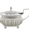 1899 Antique Victorian Era Sterling Silver Mustard Pot with Blue Glass Liner Silversmiths William Aitken Chester Hallmarks
