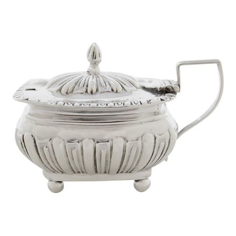 1899 Antique Victorian Era Sterling Silver Mustard Pot with Blue Glass Liner Silversmiths William Aitken Chester Hallmarks