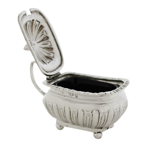 1899 Antique Victorian Era Sterling Silver Mustard Pot with Blue Glass Liner Silversmiths William Aitken Chester Hallmarks