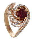 18K Rose Gold Ring with 1 Burma Ruby of 1.21 Ct and 204 Diamonds of 1.45 Ct total