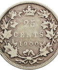 1900 25 Cents Victoria Canada Coin Silver