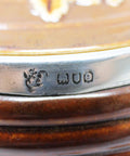 1900 Antique Victorian Era Pottery Doulton Lambeth harvest ware Barrel Shaped Tobacco Jar Smoking Scene Ceramic Sterling Silver Topped Rim London Hallmarks