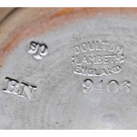1900 Antique Victorian Era Pottery Doulton Lambeth harvest ware Barrel Shaped Tobacco Jar Smoking Scene Ceramic Sterling Silver Topped Rim London Hallmarks