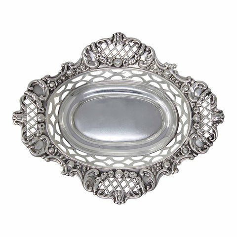 1900 Antique Victorian Era Sterling Silver Pierced Dish Silversmith Samuel Walton Smith & Co London Hallmarks