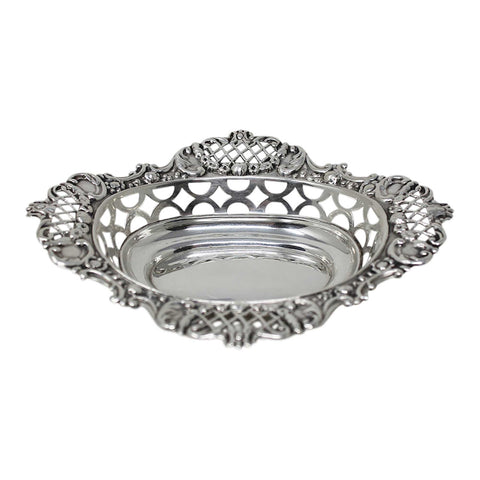 1900 Antique Victorian Era Sterling Silver Pierced Dish Silversmith Samuel Walton Smith & Co London Hallmarks
