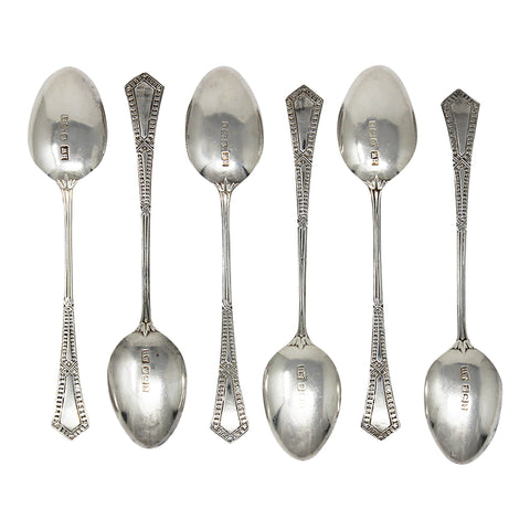 1900 Antique Victorian Era Sterling Silver Set Six Tea Spoons Silversmith Lee & Wigfull (Henry Wigfull) Sheffield Hallmarks