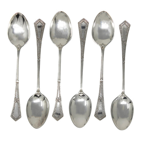 1900 Antique Victorian Era Sterling Silver Set Six Tea Spoons Silversmith Lee & Wigfull (Henry Wigfull) Sheffield Hallmarks