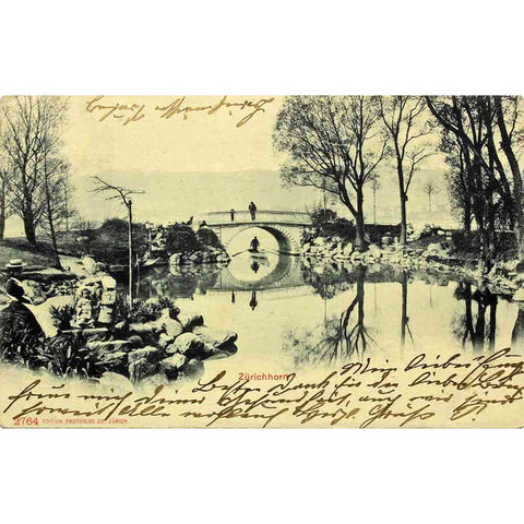 1900s Switzerland Zurichhorn Postcard Antique Swiss River Delta of Lake Gardens city of Zürich