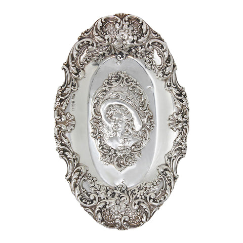 1901 Antique Victorian Era Decorative Sterling Silver Dish Silversmith Walker & Hall Sheffield Hallmarks