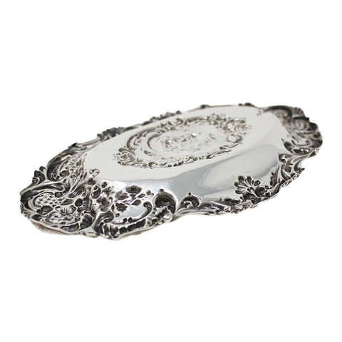 1901 Antique Victorian Era Decorative Sterling Silver Dish Silversmith Walker & Hall Sheffield Hallmarks
