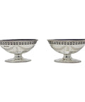 1901 Antique Victorian Era Pair Sterling Silver Salt Cellars with Blue Glass Liners Silversmith Harry Atkin / Atkin Bros Sheffield Hallmarks