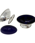 1901 Antique Victorian Era Pair Sterling Silver Salt Cellars with Blue Glass Liners Silversmith Harry Atkin / Atkin Bros Sheffield Hallmarks
