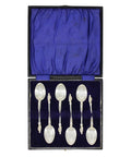 1901 Antique Victorian Era Sterling Silver Apostle Set Six Tea Spoons with original Case Silversmith William Hutton & Sons Ltd London Hallmarks
