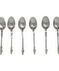 1901 Antique Victorian Era Sterling Silver Apostle Set Six Tea Spoons with original Case Silversmith William Hutton & Sons Ltd London Hallmarks
