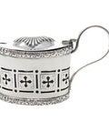 1901 Antique Victorian Era Sterling Silver Cross Pierced Mustard Pot with Blue Glass Liner Silversmiths Reynolds & Westwood Birmingham Hallmarks