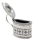 1901 Antique Victorian Era Sterling Silver Cross Pierced Mustard Pot with Blue Glass Liner Silversmiths Reynolds & Westwood Birmingham Hallmarks