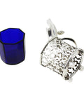 1902 Antique Edwardian Era Sterling Silver Pierced Mustard Pot with Blue Glass Liner Silversmiths S Blanckensee & Son Ltd Birmingham Hallmarks