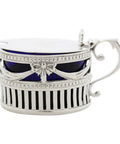 1902 Antique Edwardian Era Sterling Silver Pierced Mustard Pot with Blue Glass Liner William Hutton & Sons Ltd London Hallmarks