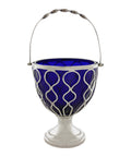 1902 Antique Edwardian Era Sterling Silver Sugar Basket with Blue Glass Liner Silversmith Maurice Freeman London Hallmarks
