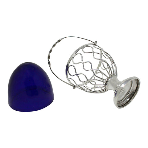 1902 Antique Edwardian Era Sterling Silver Sugar Basket with Blue Glass Liner Silversmith Maurice Freeman London Hallmarks