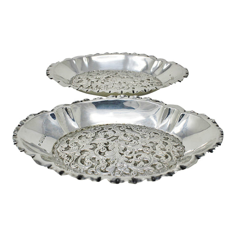 1903 Antique Edwardian Era Pair Sterling Silver Dish Silversmith Charles Edwards London Hallmarks
