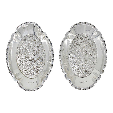 1903 Antique Edwardian Era Pair Sterling Silver Dish Silversmith Charles Edwards London Hallmarks