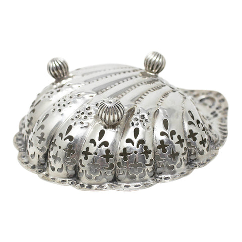 1903 Antique Edwardian Era Shell Shaped Sterling Silver Pierced Dish Silversmith Atkin Brothers Sheffield Hallmarks