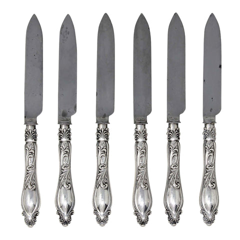 1903 Antique Edwardian Era Sterling Silver Handles Fruit Knives Silversmiths Sutherland & Roden (George Guirren Rhoden) Sheffield Hallmarks